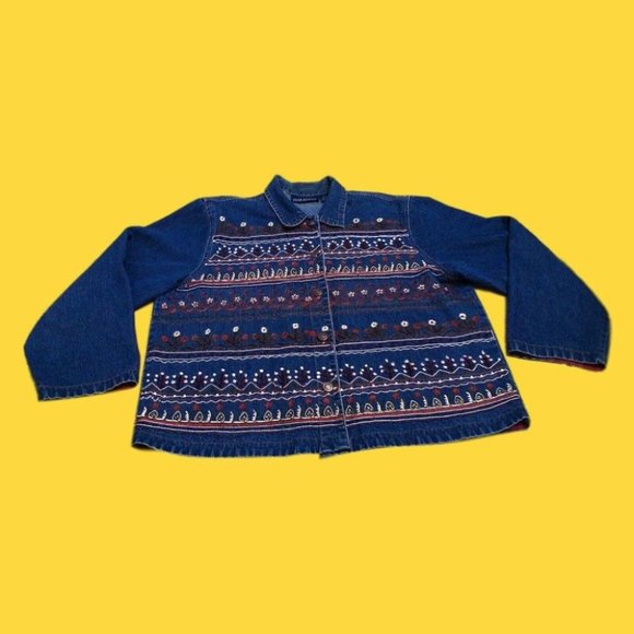 Jane Ashley Women's Shirt Embroidered Denim Cotton Long Sleeve Medium Blue Large - Picture 11 of 16